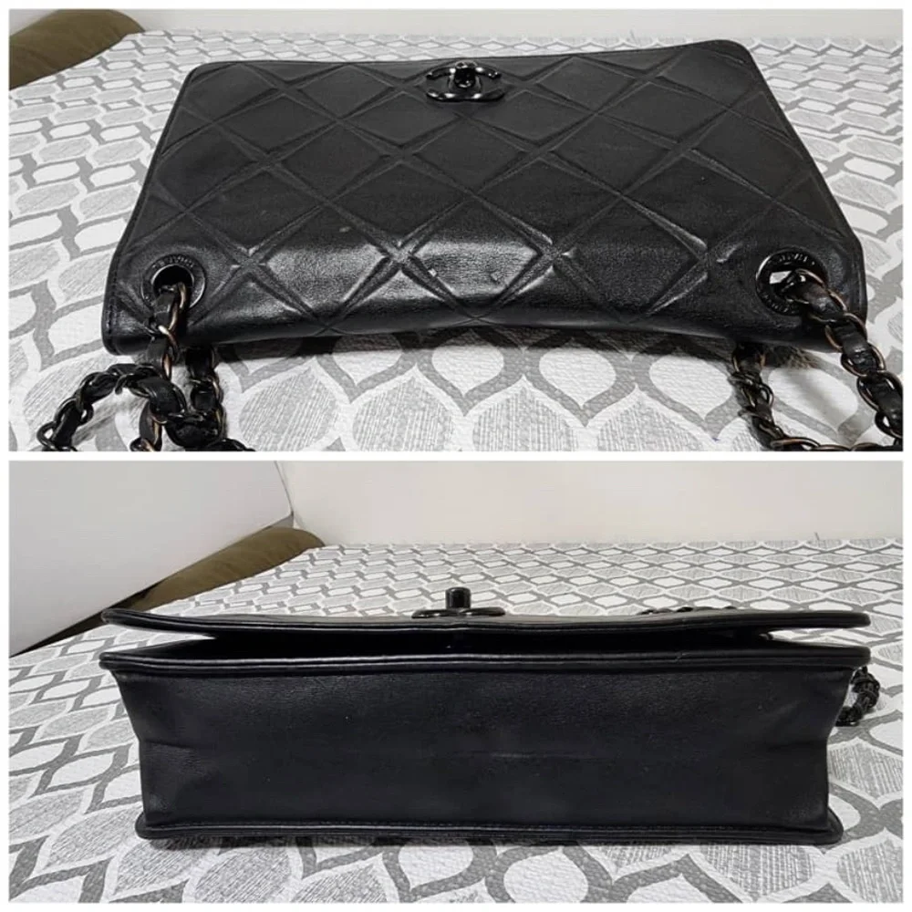 Authentic CHANEL Quilted Lambskin Leather Orient Express Flap Bag Black